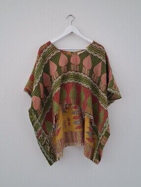 Renew Vintage Bohemian Clothing Kantha Patchwork Reversible Caftan Top